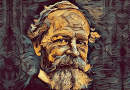 A stylized portrait of pragmatist philosopher William James.